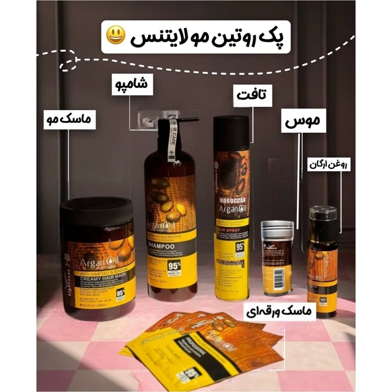 پک روتین ارگان لایتنس بدون سولفات حاوی پروتئین و روغن ارگان دارای پچ کد اصلی ضمانت اورجینال ساخت اسلواکی