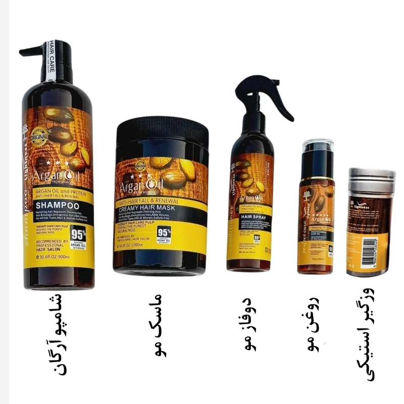 پک لایتنس دارای روغن ارگان (شامپو+ ماسک + دوفاز + روغن مو + وزگیر) ضمانت اصالت فری سولفات ساخت اسلواکی