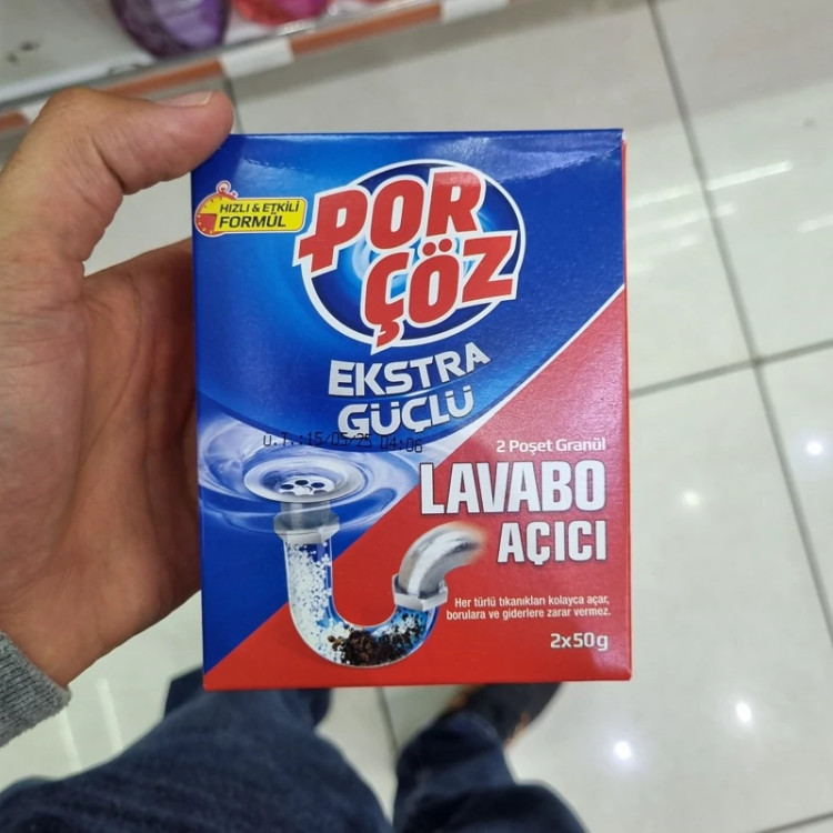پودر لوله بازکن پور چوز مدل Lavabo Acici Ekstra Gulu بسته 2 عددی (2عدد 50 گرم) - پودر بازکن قوی چاه و سینک