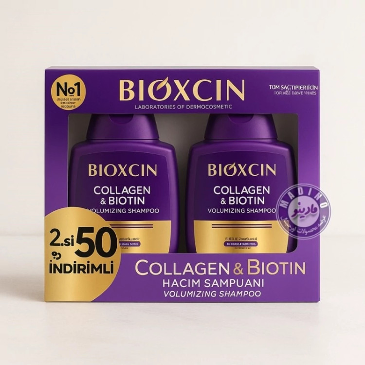 شامپو حجم دهنده بیوکسین حاوی کلاژن و بیوتین BIOXCIN (پک دو عددی) حجم 300 میل