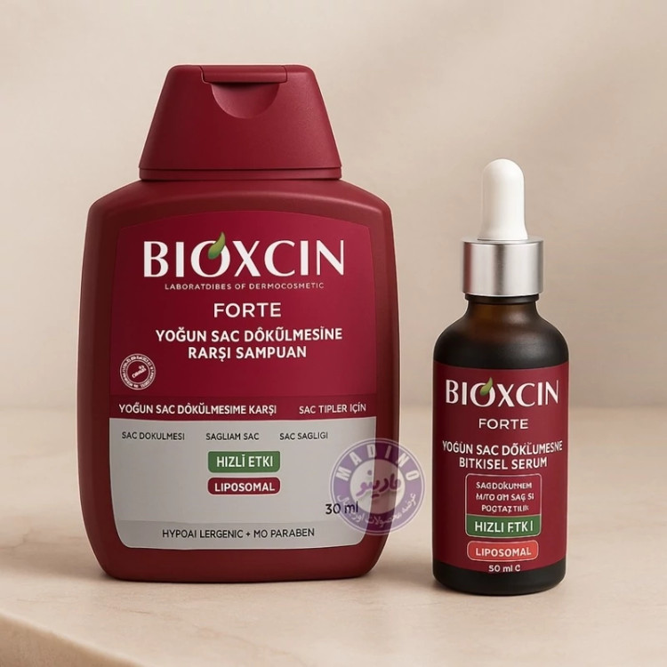 پک ضدریزش بیوکسین فورت شامپو و سرم ضد ریزش BIOXCIN مناسب انواع مو حجم 350 میل