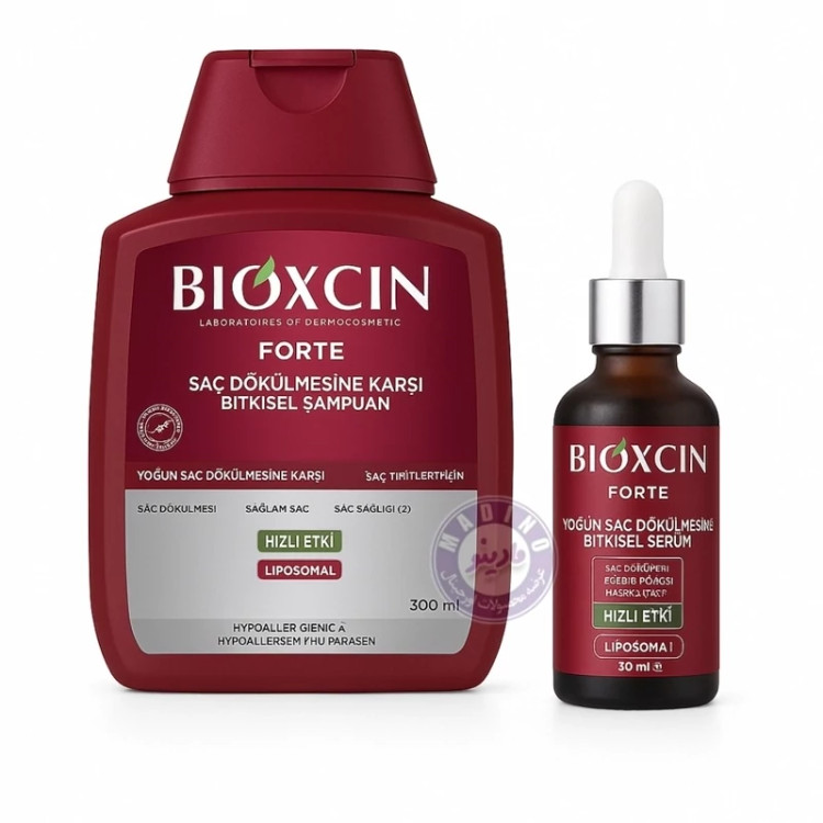 پک ضدریزش بیوکسین فورت شامپو و سرم ضد ریزش BIOXCIN مناسب انواع مو حجم 350 میل