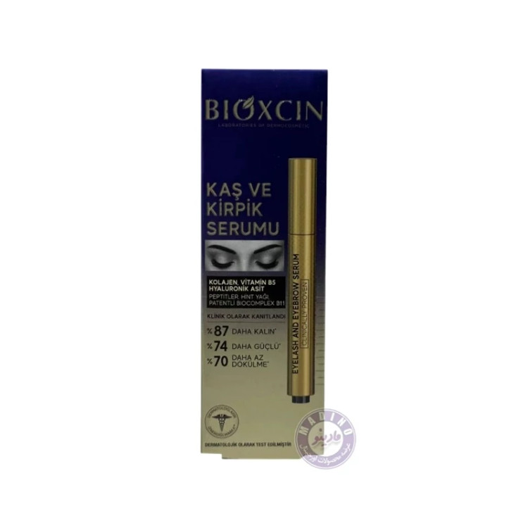 سرم تقویت کننده مژه و ابرو بیوکسین BIOXCIN حاوی هیالورونیک اسید و کلاژن اورجینال ساخت ترکیه حجم 3 میل