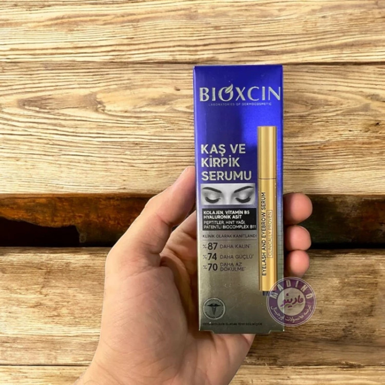 سرم تقویت کننده مژه و ابرو بیوکسین BIOXCIN حاوی هیالورونیک اسید و کلاژن اورجینال ساخت ترکیه حجم 3 میل