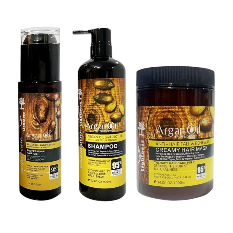 پک شامپو، ماسک مو و روغن آرگان لایتنس بدون سولفات (اورجینال) دارای پچ کد اصلی با ضمانت اورجینال 1000 میل