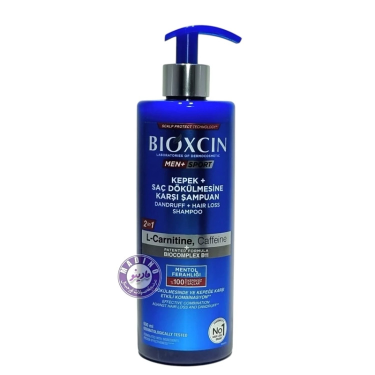 شامپو ضد شوره و ضد ریزش مردانه بیوکسین مدل MEN SPORT حاوی کافئین و عصاره نعناع BIOXCIN حجم 500 میل