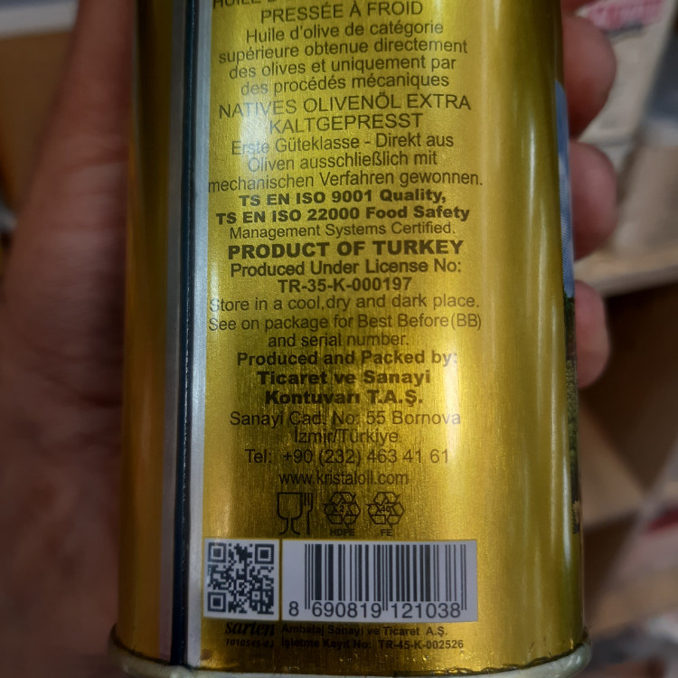 روغن زیتون فرابکر کریستال 500 میل محصول ترکیه